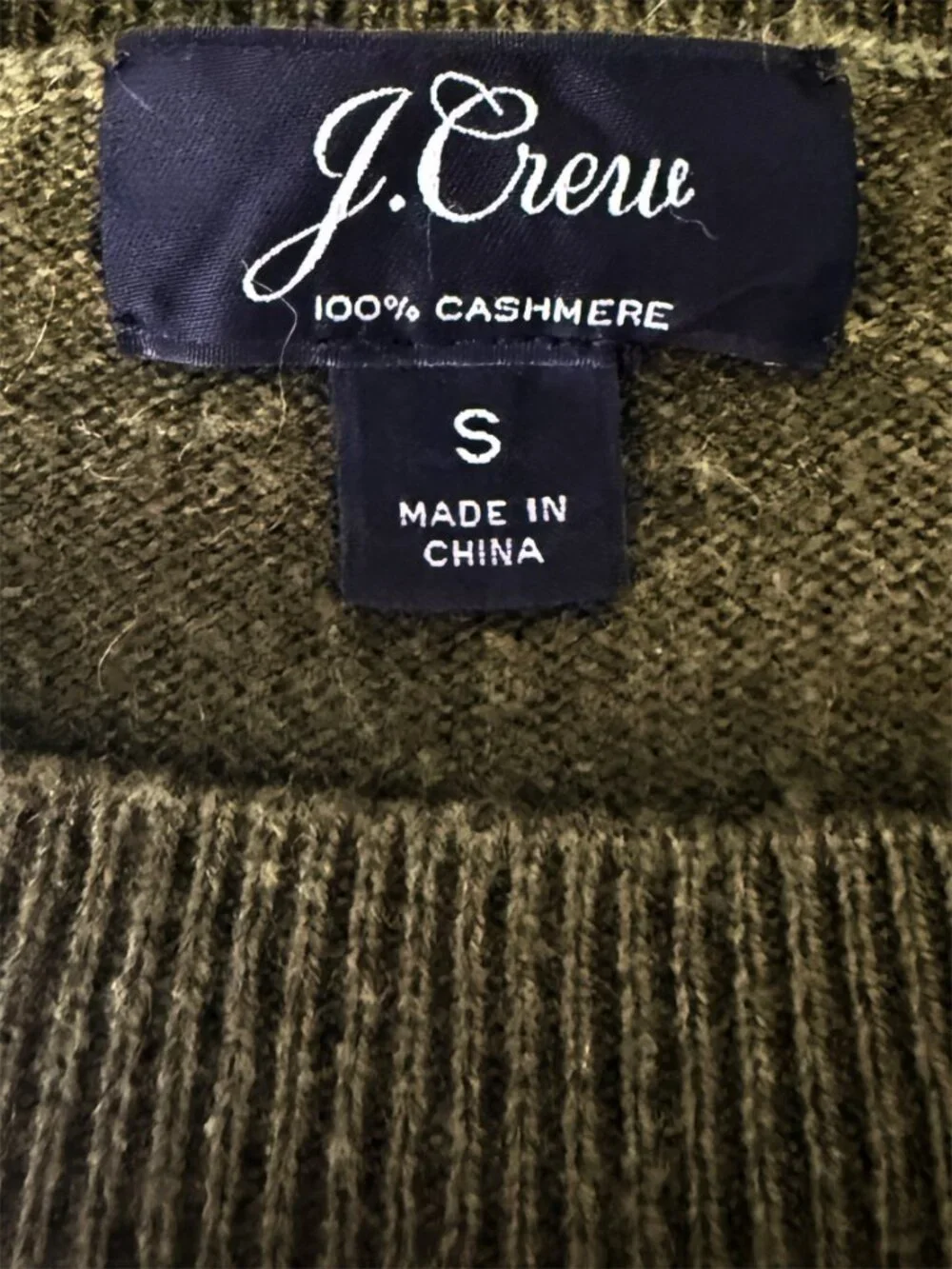 J. Crew 100% Cashmere Olive Green Knit Crew Neck Sweater S